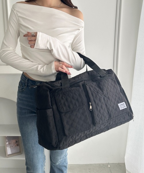 wears（ウェアーズ）の「キルティングボストン型トラベルバッグ（ボストンバッグ・レディース・アイボリー/ブラック/ピンク・FREE）」の2枚目の写真