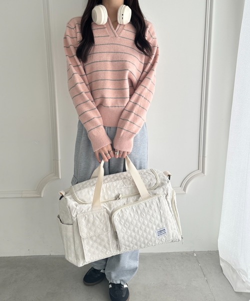 wears（ウェアーズ）の「キルティングボストン型トラベルバッグ（ボストンバッグ・レディース・アイボリー/ブラック/ピンク・FREE）」の7枚目の写真