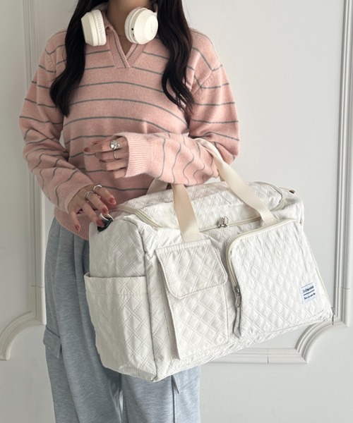 wears（ウェアーズ）の「キルティングボストン型トラベルバッグ（ボストンバッグ・レディース・アイボリー/ブラック/ピンク・FREE）」の8枚目の写真