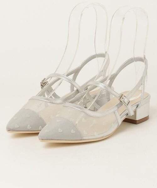 セール】ポインテッドトゥ ハートチュール ストラップパンプス