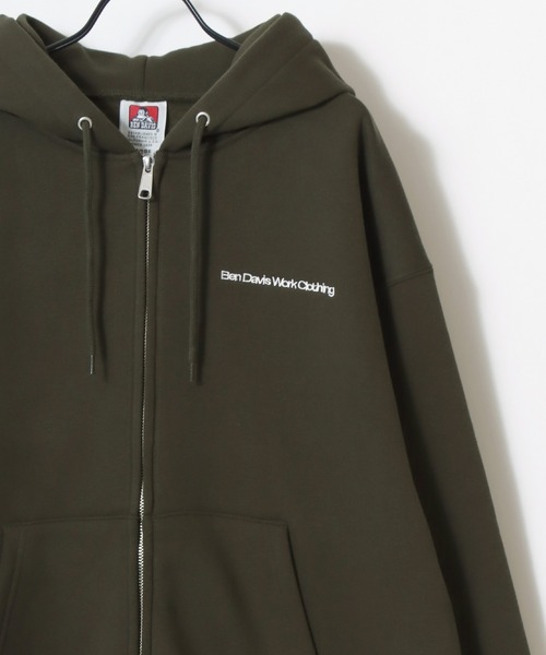 BEN DAVIS(ベンデイビス)の「BEN DAVIS/ベンデイビス HEAVY SWEAT ZIP HOODIE/オーバーサイズ 裏起毛 ロゴ ワンポイント刺繍 スウェット ジップアップパーカー フーディー/レディース メンズ(パーカー・メンズ・グレイッシュブルー/アッシュグレー/バーガンディー/カーキ/ブラック・M/XL/L)」の8枚目の写真