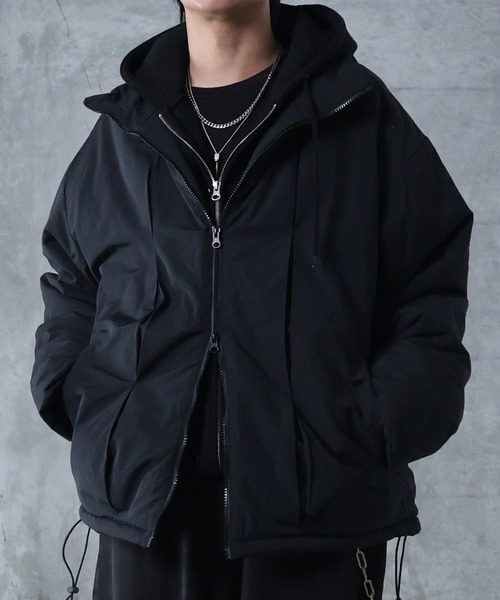 Confirm（コンファーム）の「AW インボックスタック ドロップショルダーパファージャケット 中綿ブルゾン ドローコード メンズ レディース ユニセックス 【Confirm】（ダウンジャケット/コート・メンズ・ブルー/グレー/ブラック・L/M）」の4枚目の写真