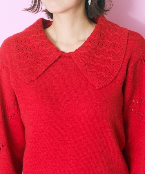 marun（マルン）の「＜大きいサイズ＞袖ハート柄編ビッグカラーニットトップス marun（ニット/セーター・レディース・ブラック/レッド・L/LL/3L/4L/5L）」の22枚目の写真