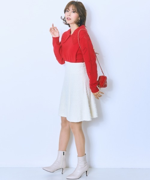 marun（マルン）の「＜大きいサイズ＞袖ハート柄編ビッグカラーニットトップス marun（ニット/セーター・レディース・ブラック/レッド・L/LL/3L/4L/5L）」の13枚目の写真