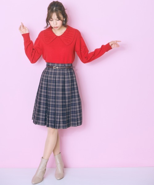 marun（マルン）の「＜大きいサイズ＞袖ハート柄編ビッグカラーニットトップス marun（ニット/セーター・レディース・ブラック/レッド・L/LL/3L/4L/5L）」の9枚目の写真