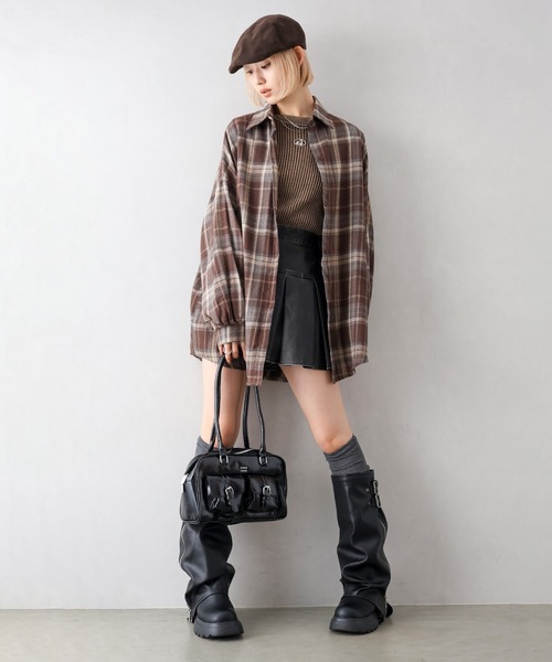 SpRay(スプレイ)の「ビエラチェックビッグシャツ(シャツ/ブラウス・レディース・ブラウン/ネイビー/アイボリー/ブラック・FREE)」の8枚目の写真