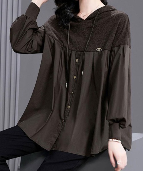 SallyLunn(サリーラン)の「異素材切替フーディーブラウス(パーカー・レディース・ブラック・LARGE/MEDIUM/SMALL)」の3枚目の写真