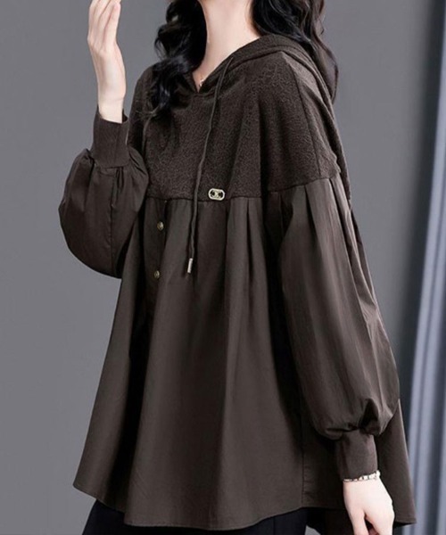 SallyLunn(サリーラン)の「異素材切替フーディーブラウス(パーカー・レディース・ブラック・LARGE/MEDIUM/SMALL)」の4枚目の写真