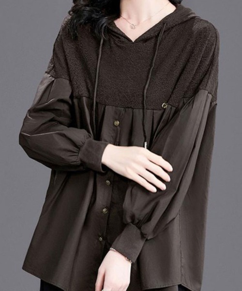 SallyLunn(サリーラン)の「異素材切替フーディーブラウス(パーカー・レディース・ブラック・LARGE/MEDIUM/SMALL)」の6枚目の写真