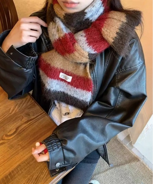 セール】マルチカラーボーダー モヘアタッチ マフラー（マフラー