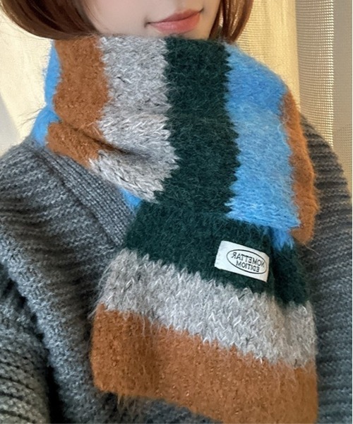 セール】マルチカラーボーダー モヘアタッチ マフラー（マフラー