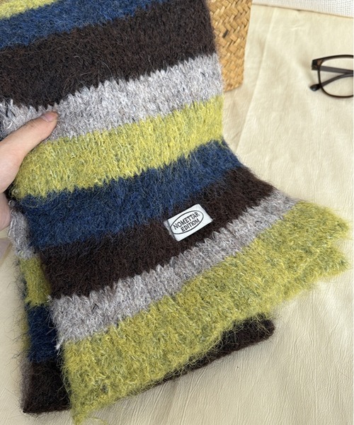 セール】マルチカラーボーダー モヘアタッチ マフラー（マフラー