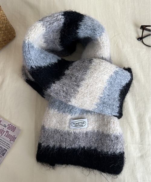 セール】マルチカラーボーダー モヘアタッチ マフラー（マフラー