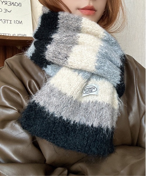 lit.Cy（リットシー）の「マルチカラーボーダー モヘアタッチ マフラー（マフラー・レディース・ブラック/レッド/ライム/パープル/ターコイズブルー・FREE）」の16枚目の写真