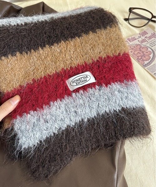 セール】マルチカラーボーダー モヘアタッチ マフラー（マフラー