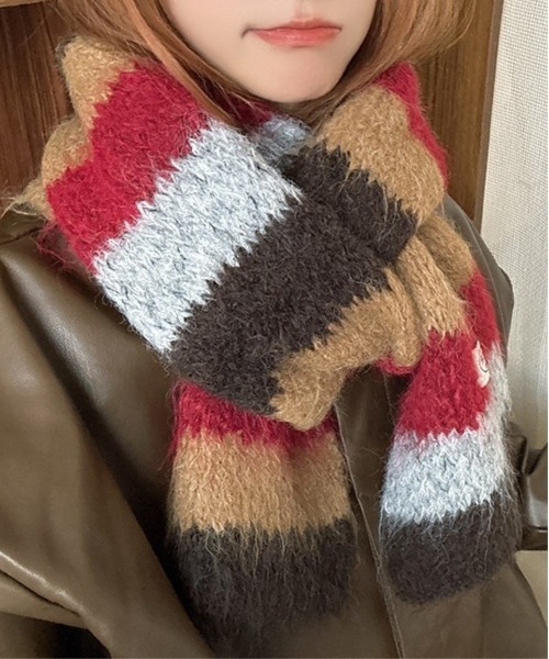 セール】マルチカラーボーダー モヘアタッチ マフラー（マフラー