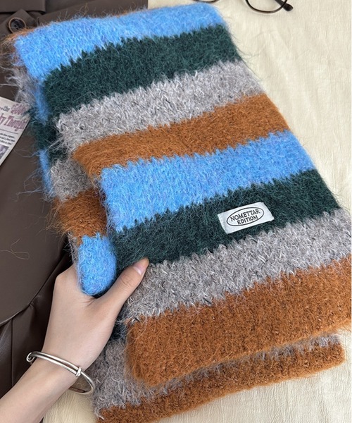 セール】マルチカラーボーダー モヘアタッチ マフラー（マフラー