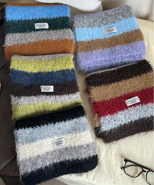 セール】マルチカラーボーダー モヘアタッチ マフラー（マフラー