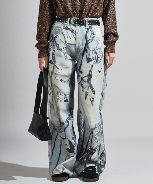 Chick（チック）の「3D-Printed Straight-Leg Denim Pants / 立体プリント ストレートデニムパンツ（デニムパンツ・レディース・ブルー系2/ブルー系1・FREE）」の3枚目の写真
