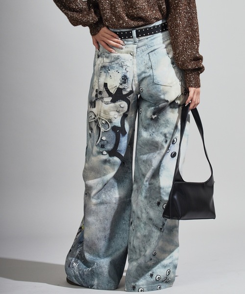 Chick（チック）の「3D-Printed Straight-Leg Denim Pants / 立体プリント ストレートデニムパンツ（デニムパンツ・レディース・ブルー系2/ブルー系1・FREE）」の6枚目の写真