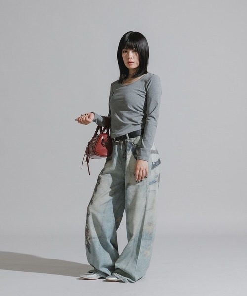 Chick（チック）の「3D-Printed Straight-Leg Denim Pants / 立体プリント ストレートデニムパンツ（デニムパンツ・レディース・ブルー系2/ブルー系1・FREE）」の22枚目の写真