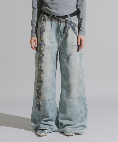 Chick（チック）の「3D-Printed Straight-Leg Denim Pants / 立体プリント ストレートデニムパンツ（デニムパンツ・レディース・ブルー系2/ブルー系1・FREE）」の14枚目の写真