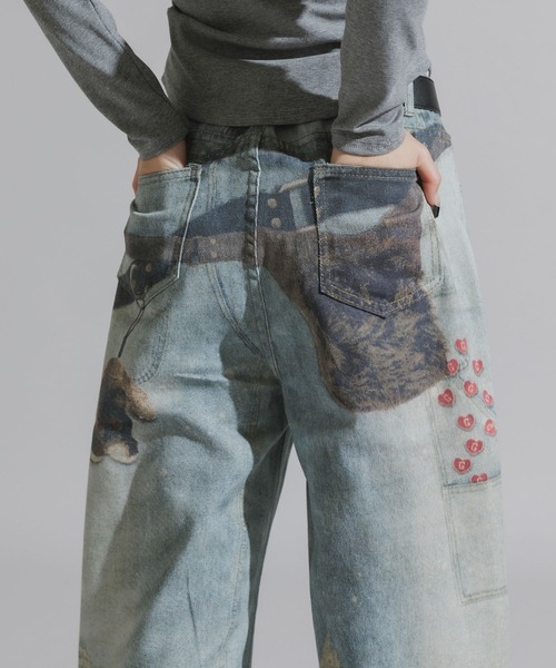 Chick（チック）の「3D-Printed Straight-Leg Denim Pants / 立体プリント ストレートデニムパンツ（デニムパンツ・レディース・ブルー系2/ブルー系1・FREE）」の17枚目の写真