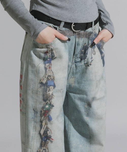 Chick（チック）の「3D-Printed Straight-Leg Denim Pants / 立体プリント ストレートデニムパンツ（デニムパンツ・レディース・ブルー系2/ブルー系1・FREE）」の10枚目の写真