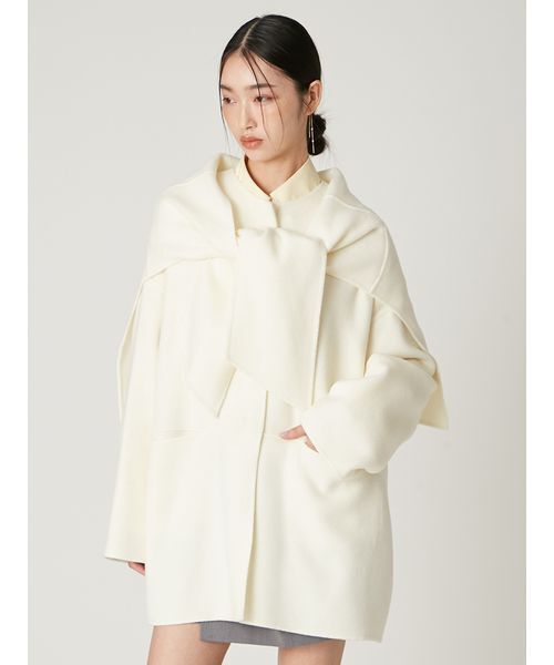 最終お値下げ中⭐︎【新品タグ付き】FRAY I.D ノーカラーリバーコート マフラー付ノーカラーリバーミドルコート（ノーカラージャケット