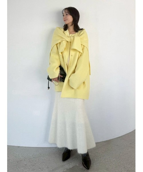 セール】マフラー付ノーカラーリバーミドルコート（ノーカラー