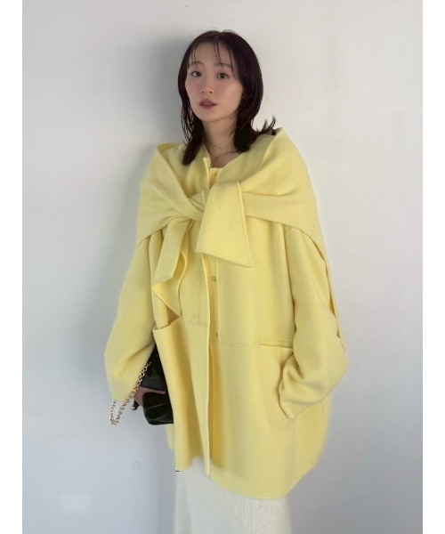 セール】マフラー付ノーカラーリバーミドルコート（ノーカラー