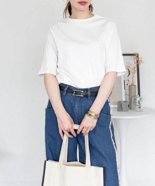 RCD(アールシーディー)の「2×2リブ プチハイネック半袖Tシャツ(Tシャツ/カットソー・レディース・ブラック/オフホワイト・L/M/LL)」の3枚目の写真