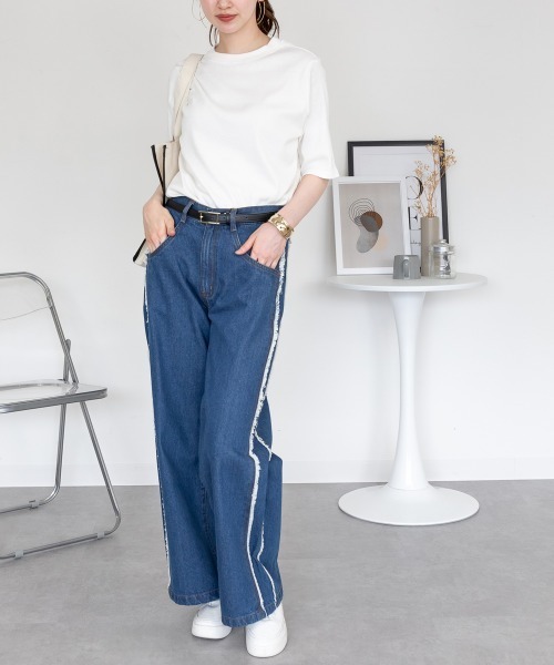 RCD(アールシーディー)の「2×2リブ プチハイネック半袖Tシャツ(Tシャツ/カットソー・レディース・ブラック/オフホワイト・L/M/LL)」の9枚目の写真