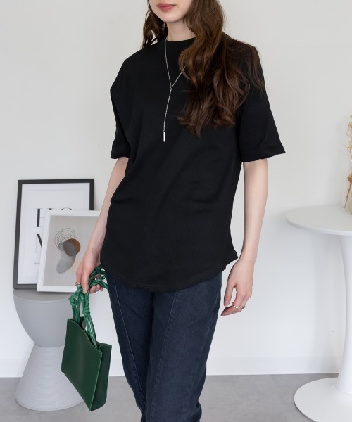 RCD(アールシーディー)の「2×2リブ プチハイネック半袖Tシャツ(Tシャツ/カットソー・レディース・ブラック/オフホワイト・L/M/LL)」の6枚目の写真