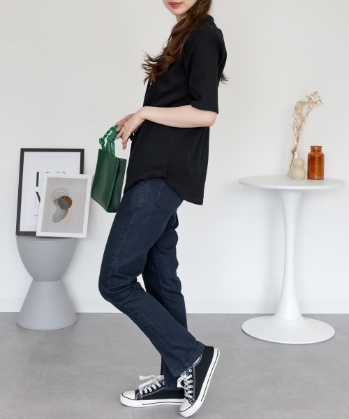 RCD(アールシーディー)の「2×2リブ プチハイネック半袖Tシャツ(Tシャツ/カットソー・レディース・ブラック/オフホワイト・L/M/LL)」の12枚目の写真