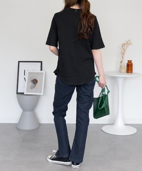 RCD(アールシーディー)の「2×2リブ プチハイネック半袖Tシャツ(Tシャツ/カットソー・レディース・ブラック/オフホワイト・L/M/LL)」の13枚目の写真