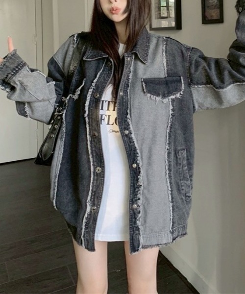 almo(アルモ)の「【LAMPOON】リメイクデニムジャケット(デニムジャケット・レディース・ブラック・MEDIUM/LARGE/X-LARGE)」の1枚目の写真