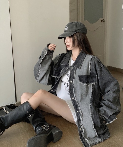 almo(アルモ)の「【LAMPOON】リメイクデニムジャケット(デニムジャケット・レディース・ブラック・MEDIUM/LARGE/X-LARGE)」の2枚目の写真