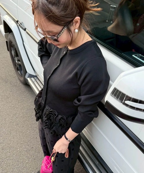 裾フリルフラワーニットカーディガン（カーディガン/ボレロ）｜M y u