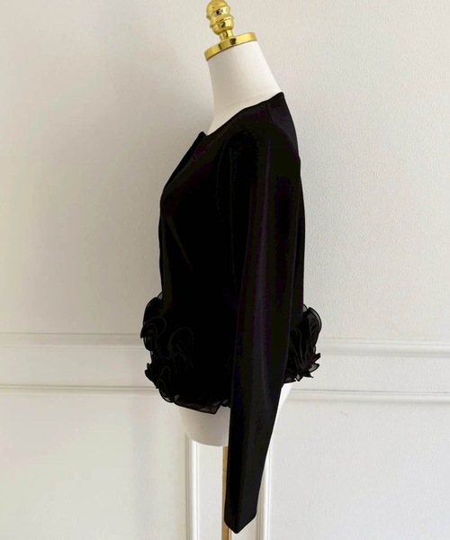 裾フリルフラワーニットカーディガン（カーディガン/ボレロ）｜M y u