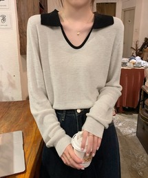 配色襟付きニットトップス