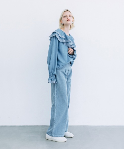 WCJ（ダブルシージェイ）の「ソフトデニムパンツ（デニムパンツ・レディース・ホワイト/サックスブルー/ブルー・25inch/26inch）」の17枚目の写真