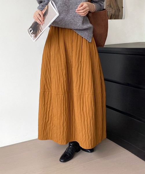 aimoha（アイモハ）の「エンボス加工フレアロングスカート（スカート・レディース・ブラック/オフホワイト/レンガ・FREE）」の17枚目の写真