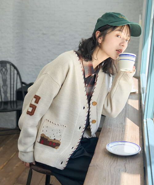 FREAK'S STORE(フリークスストア)の「カントリー ジャガードニットカーディガン(カーディガン/ボレロ・レディース・オフホワイト/ネイビー・フリ-)」の5枚目の写真