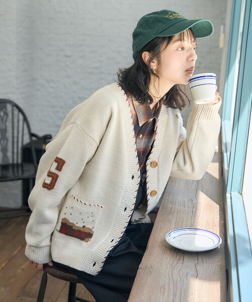 FREAK'S STORE(フリークスストア)の「カントリー ジャガードニットカーディガン(カーディガン/ボレロ・レディース・オフホワイト/ネイビー・フリ-)」の6枚目の写真