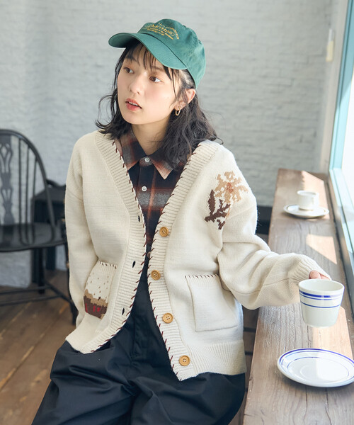FREAK'S STORE(フリークスストア)の「カントリー ジャガードニットカーディガン(カーディガン/ボレロ・レディース・オフホワイト/ネイビー・フリ-)」の9枚目の写真
