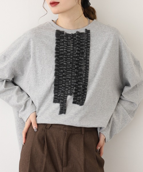 BARNDOOR（バーンドア）の「20天竺線フリルドルマンロンT 長袖（Tシャツ/カットソー・レディース・杢グレー/アイボリー/ブラック・FREE）」の3枚目の写真