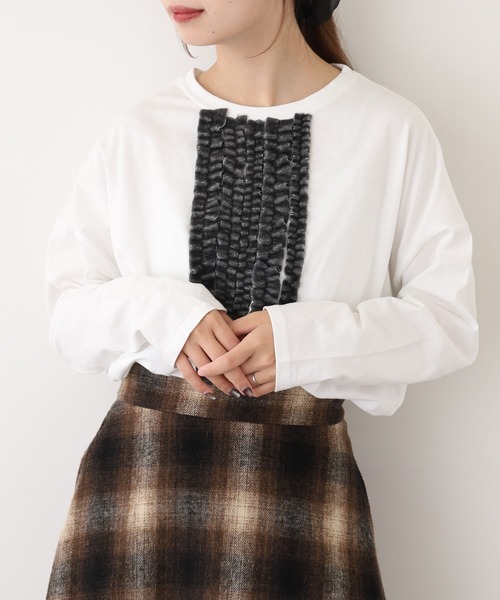 BARNDOOR（バーンドア）の「20天竺線フリルドルマンロンT 長袖（Tシャツ/カットソー・レディース・杢グレー/アイボリー/ブラック・FREE）」の6枚目の写真