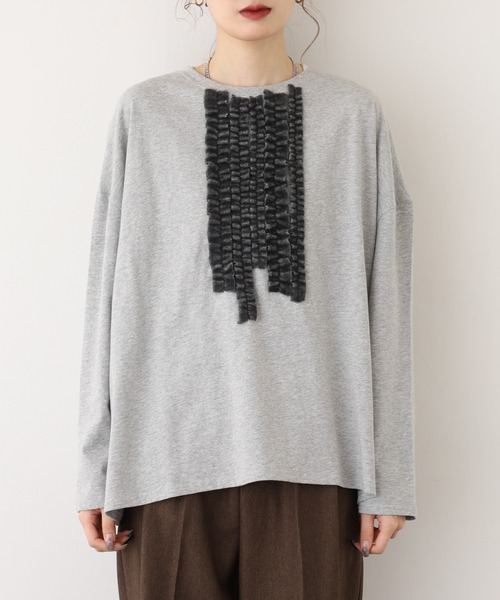 BARNDOOR（バーンドア）の「20天竺線フリルドルマンロンT 長袖（Tシャツ/カットソー・レディース・杢グレー/アイボリー/ブラック・FREE）」の13枚目の写真