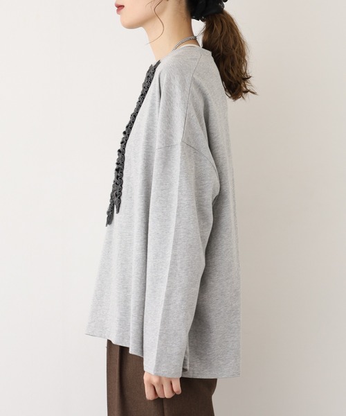 BARNDOOR（バーンドア）の「20天竺線フリルドルマンロンT 長袖（Tシャツ/カットソー・レディース・杢グレー/アイボリー/ブラック・FREE）」の14枚目の写真